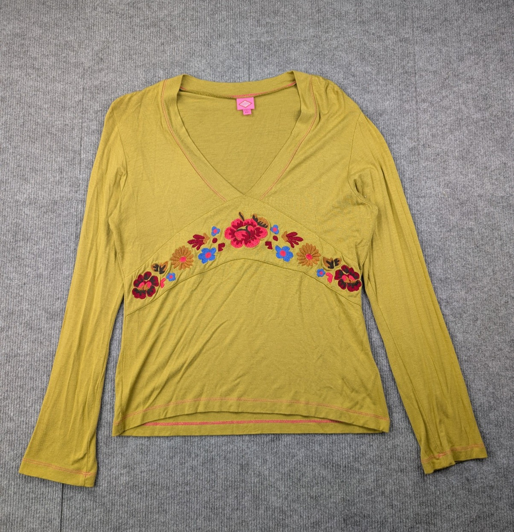 Oilily Babydoll Shirt Womens Large Y2K Embroidered Boho Cottage Garden Fairy 90s